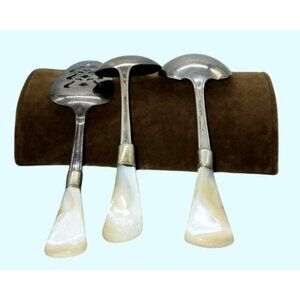 Vtg Silver-Plated Serving Utensils Faux Pearl Handles Pie Cake Server & 2 Spoons